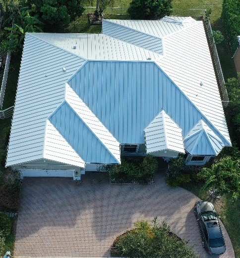 Light metal roof aerial view