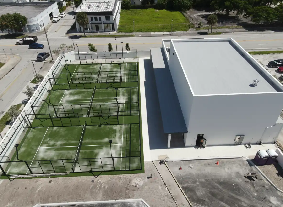 Commercial flat roof with padel courts