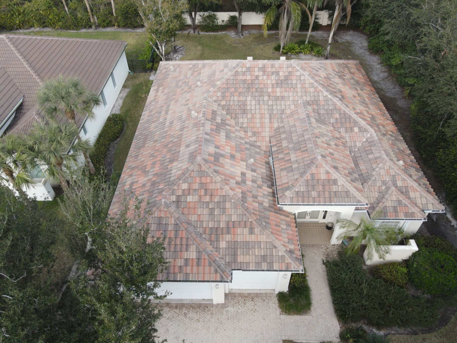 Multi-color tile roof aerial view
