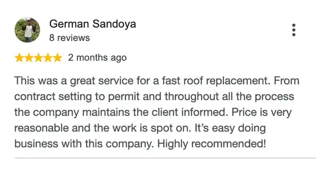 5-star Google review from German Sandoya