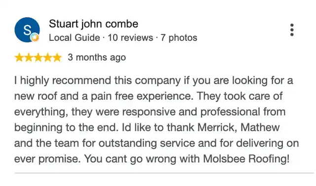 5-star Google review from Stuart john combe