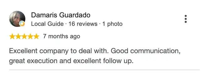 5-star Google review from Damaris Guardado