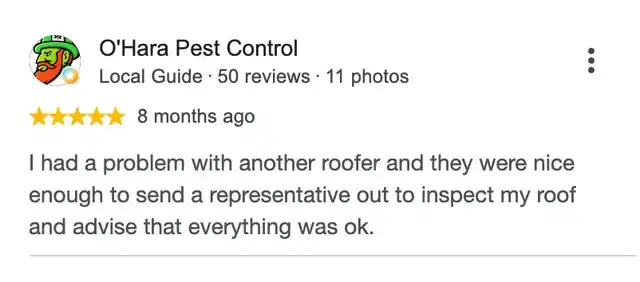 5-star Google review from O'Hara Pest Control