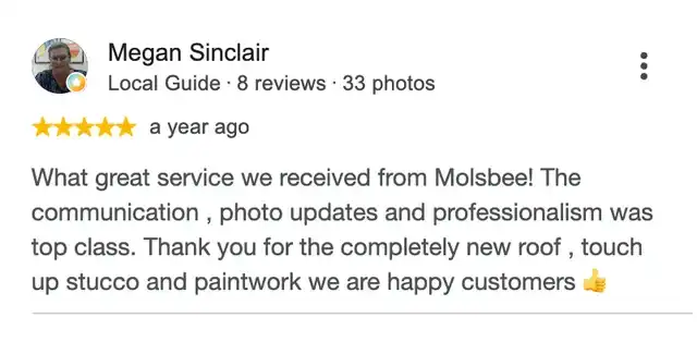 5-star Google review from Megan Sinclair