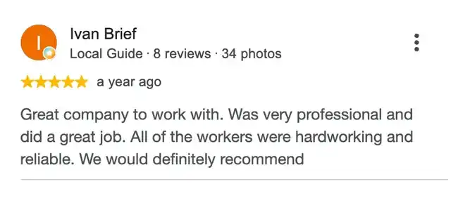 5-star Google review from Ivan Brief